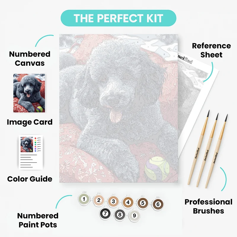 Gray Poodle with Tennis Ball - Paint by Numbers Kit