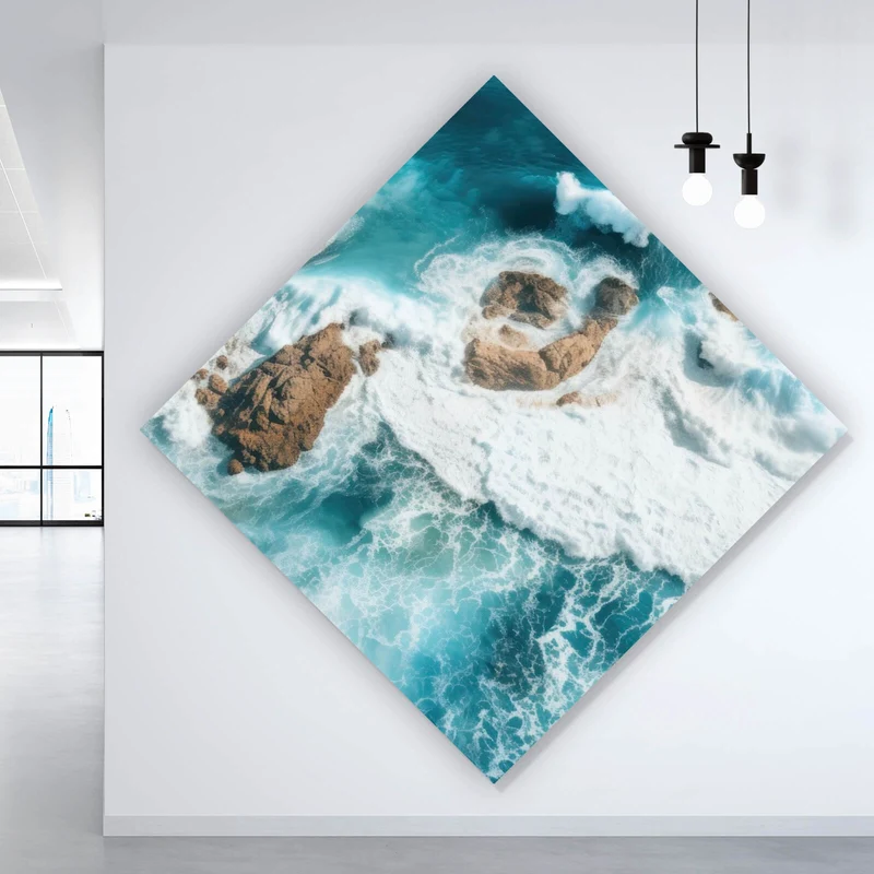 Acrylglasbild Eindrucksvolles Meeresrauschen auf Felsen Raute