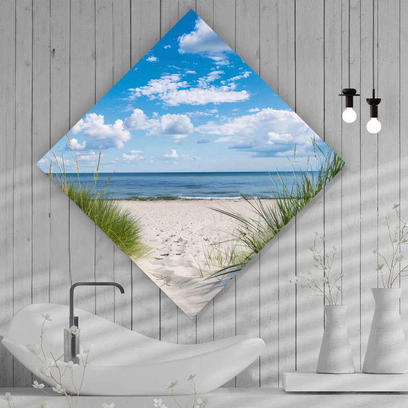 Aluminiumbild Strand mit beruhigendem Meerblick Raute