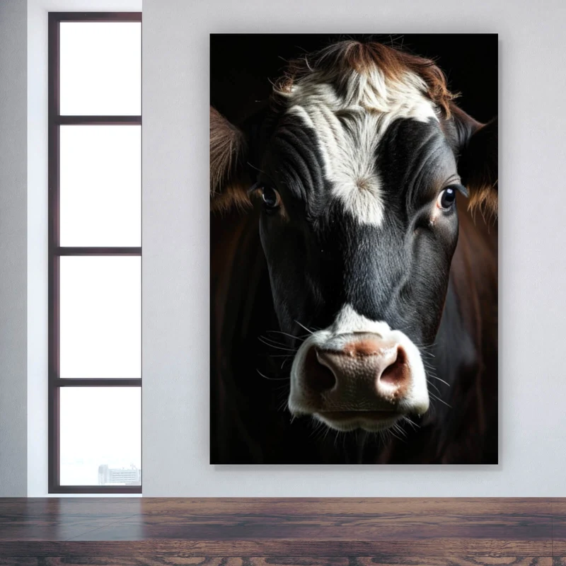 Poster Eindrucksvolle Nahaufnahme einer Kuh Hochformat