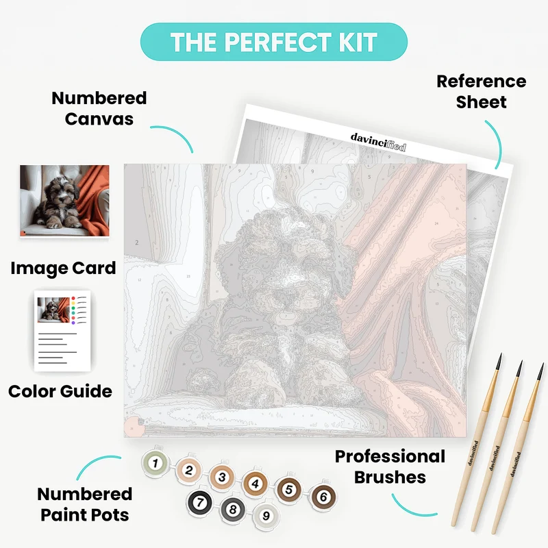 Fluffy Cavapoo Puppy on Cozy Chair - Paint by Numbers Kit
