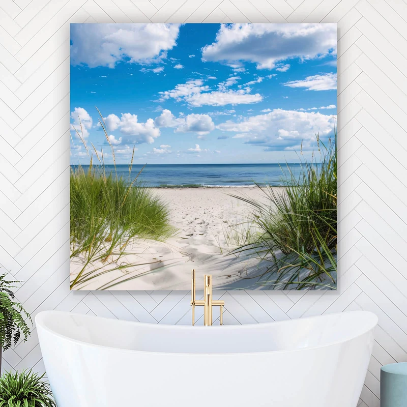 Acrylglasbild Strand mit beruhigendem Meerblick Quadrat
