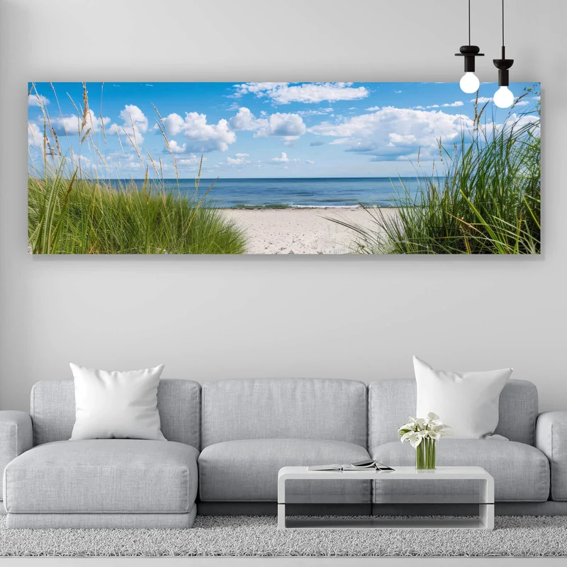 Spannrahmenbild Strand mit beruhigendem Meerblick Panorama
