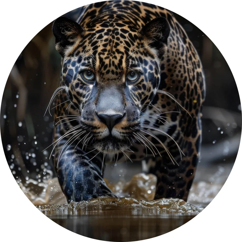 Aluminiumbild Mächtiger Jaguar im Wasser Kreis