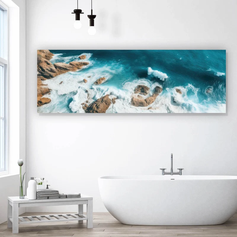 Poster Eindrucksvolles Meeresrauschen auf Felsen Panorama
