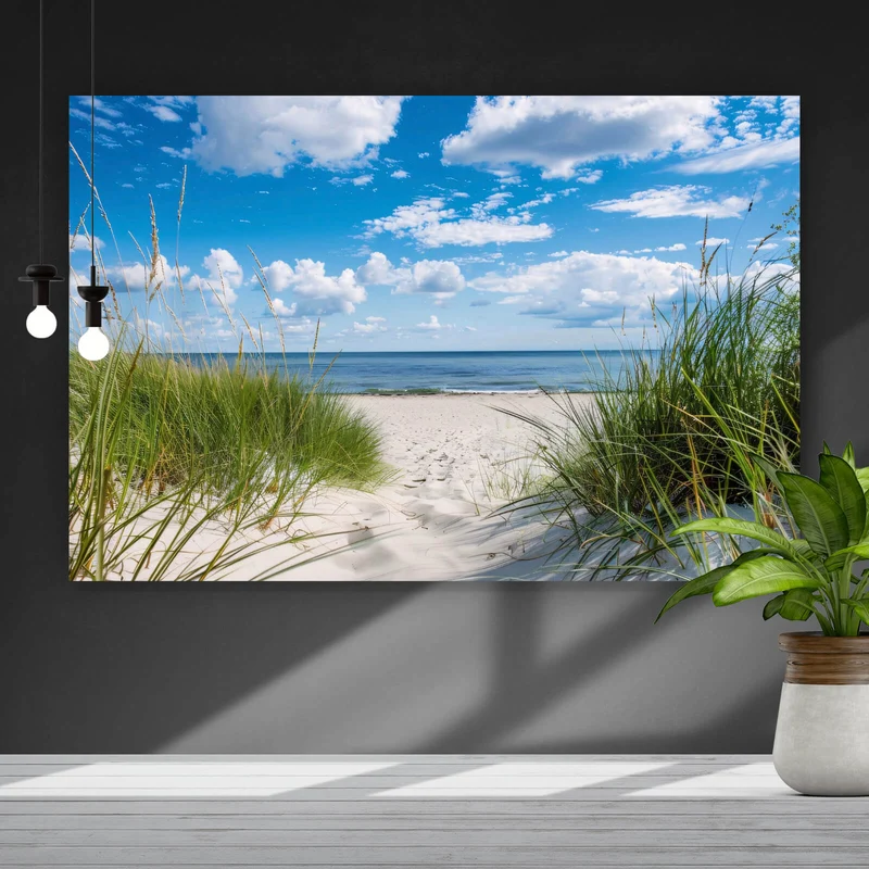 Spannrahmenbild Strand mit beruhigendem Meerblick Querformat