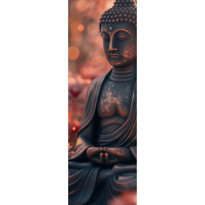 Spannrahmenbild Buddha Statue mit Blumenarrangement Panorama Hoch