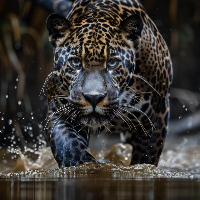 Aluminiumbild Mächtiger Jaguar im Wasser Quadrat