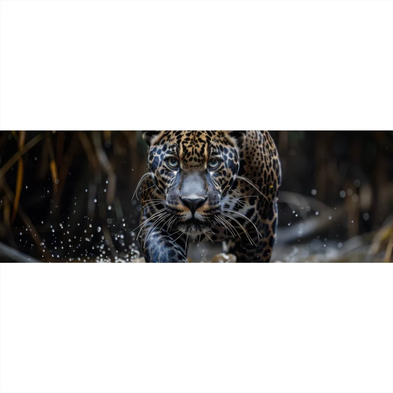 Leinwandbild Mächtiger Jaguar im Wasser Panorama