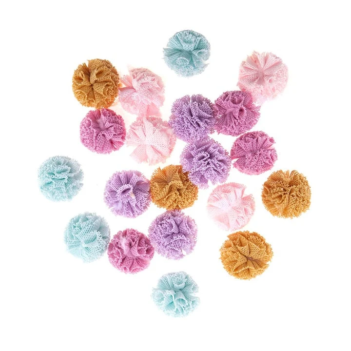 Tulle Pom-Poms for Crafting | Set of 20, Pastel Colors, 2 cm