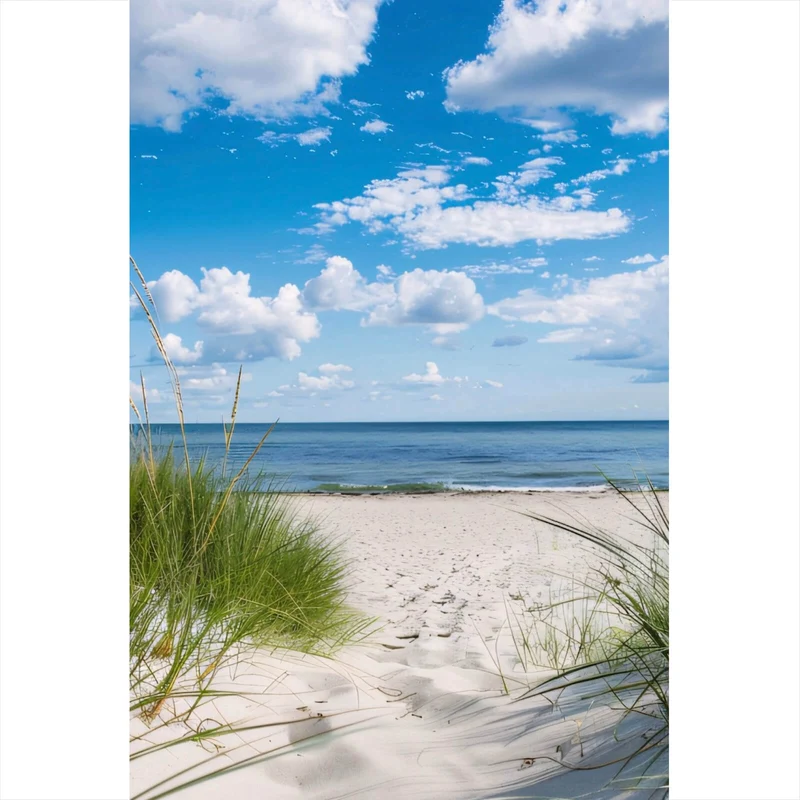 Acrylglasbild Strand mit beruhigendem Meerblick Hochformat