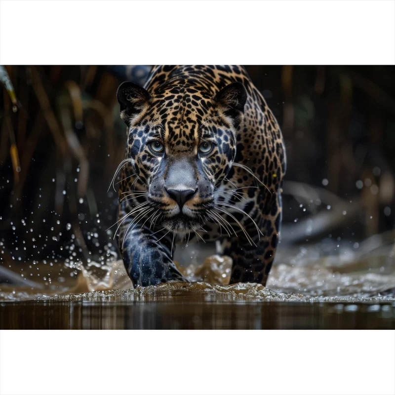 Acrylglasbild Mächtiger Jaguar im Wasser Querformat