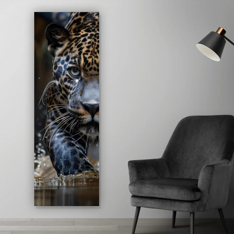 Aluminiumbild Mächtiger Jaguar im Wasser Panorama Hoch