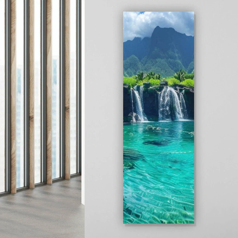 Spannrahmenbild Naturparadies mit Wasserfall Kulisse Panorama Hoch