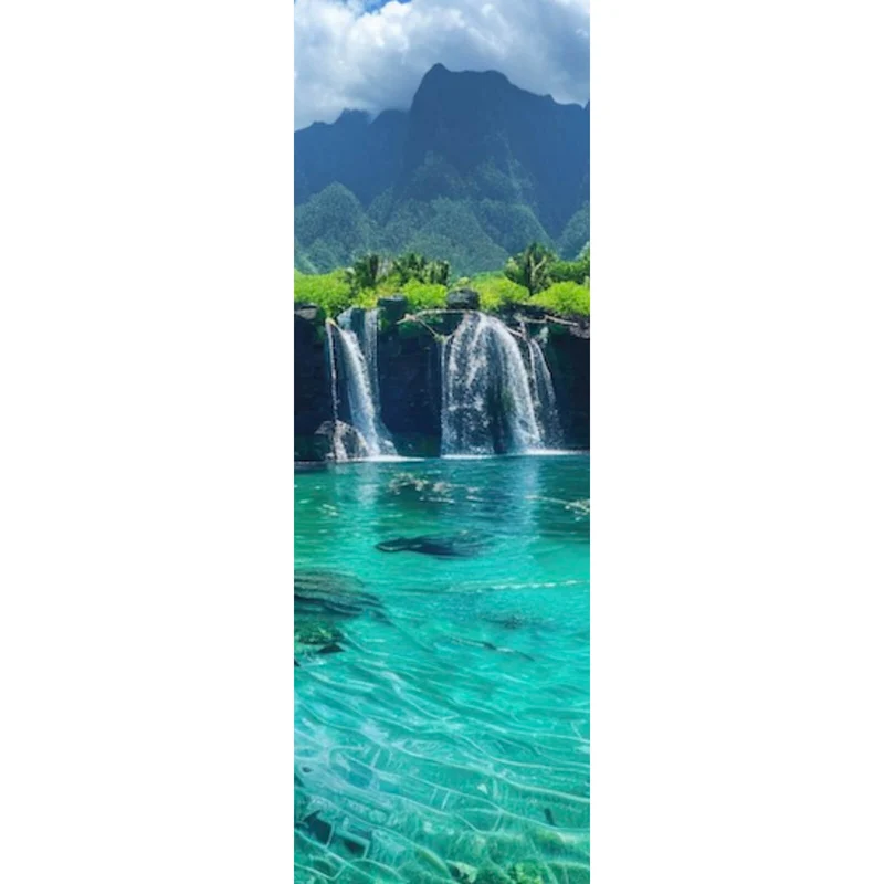 Spannrahmenbild Naturparadies mit Wasserfall Kulisse Panorama Hoch