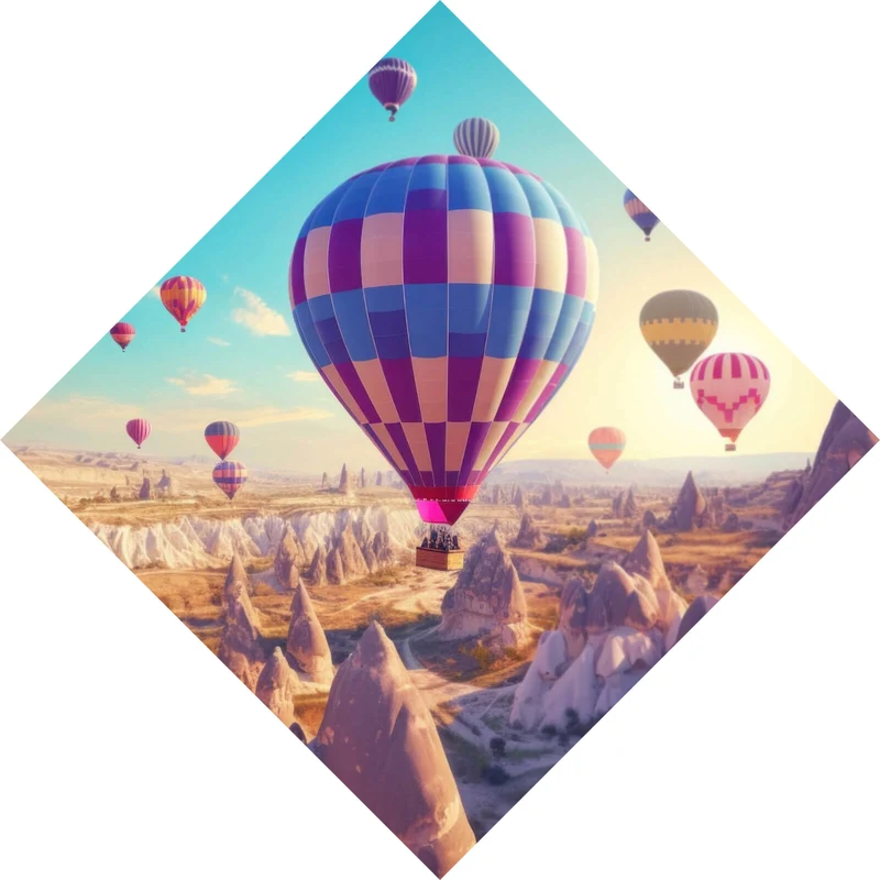 Aluminiumbild gebürstet Eindrucksvolle Ballonfahrt über Landschaft Raute