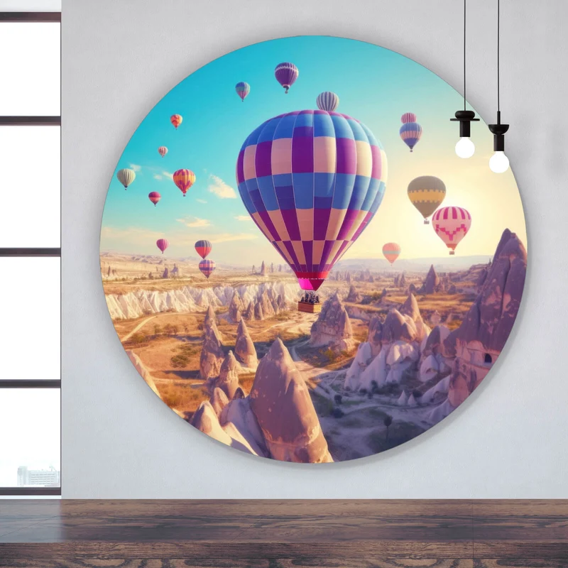 Aluminiumbild gebürstet Eindrucksvolle Ballonfahrt über Landschaft Kreis