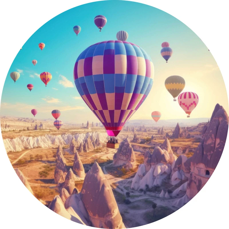 Aluminiumbild gebürstet Eindrucksvolle Ballonfahrt über Landschaft Kreis
