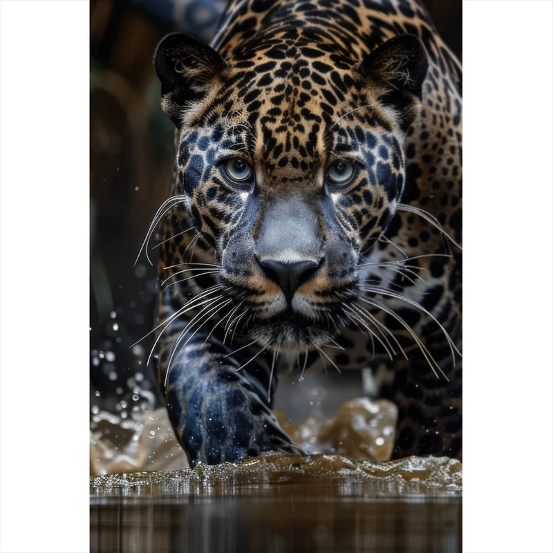 Poster Mächtiger Jaguar im Wasser Hochformat