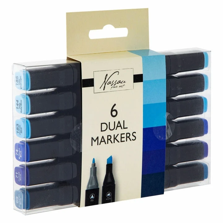 Nassau Dual Markers Double-Sided Markers, Set of 6, Blue