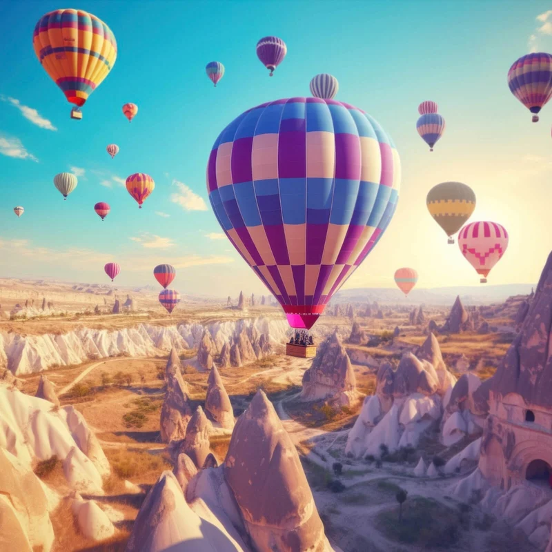 Aluminiumbild gebürstet Eindrucksvolle Ballonfahrt über Landschaft Quadrat