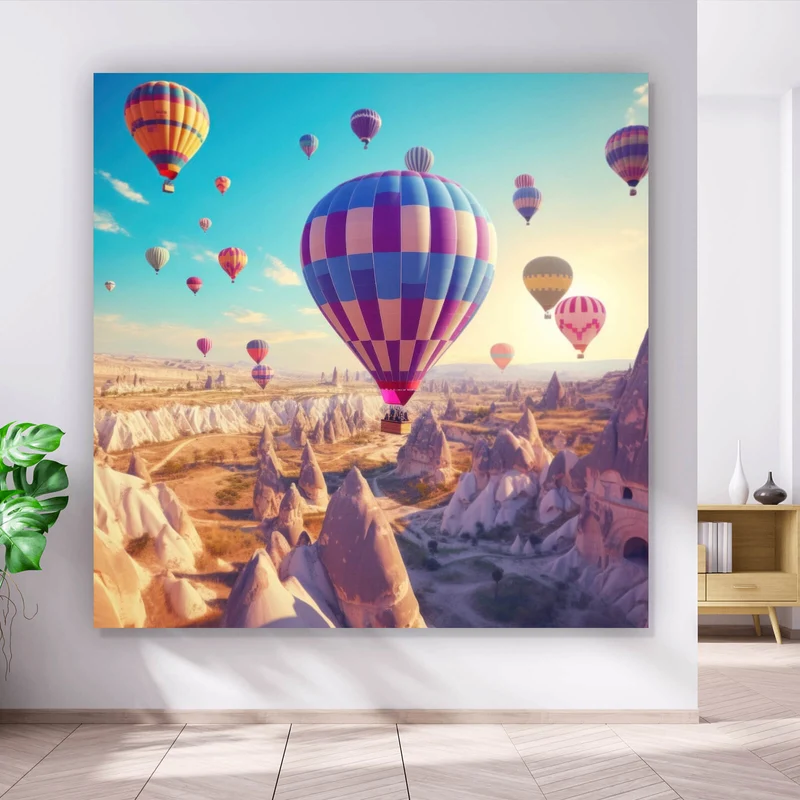 Poster Eindrucksvolle Ballonfahrt über Landschaft Quadrat