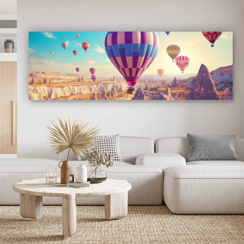 Aluminiumbild Eindrucksvolle Ballonfahrt über Landschaft Panorama