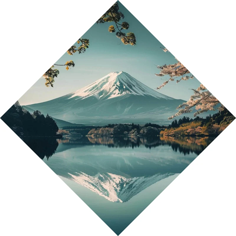 Poster Berglandschaft mit ruhigem See Raute