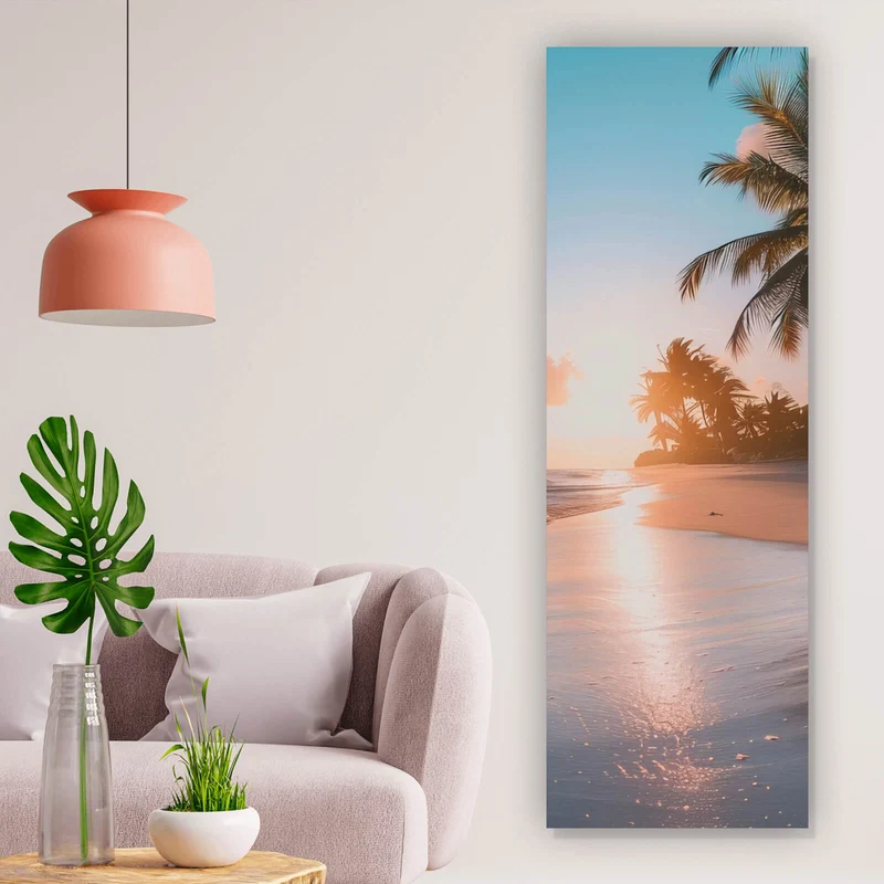 Acrylglasbild Atemberaubende Strandlandschaft mit Palmen und Wellen Panorama Hoch