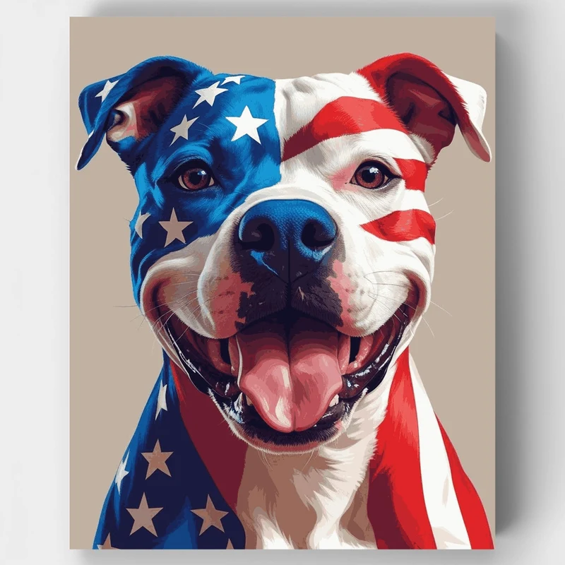 Patriotic Pitbull with American Flag - Paint by Numbers Kit