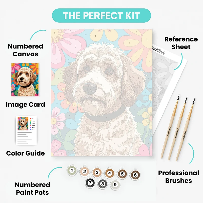 Labradoodle with Floral Background - Paint by Numbers Kit