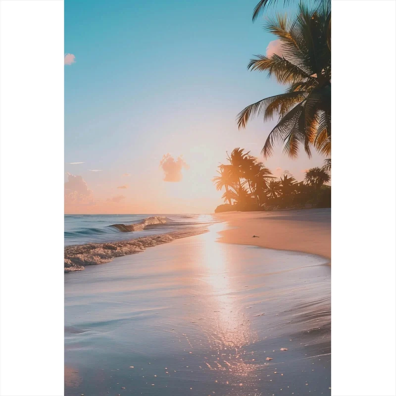 Poster Atemberaubende Strandlandschaft mit Palmen und Wellen Hochformat