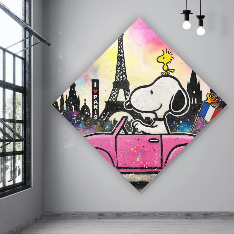 Poster Comic Hund vor Pariser Skyline Pop Art Raute