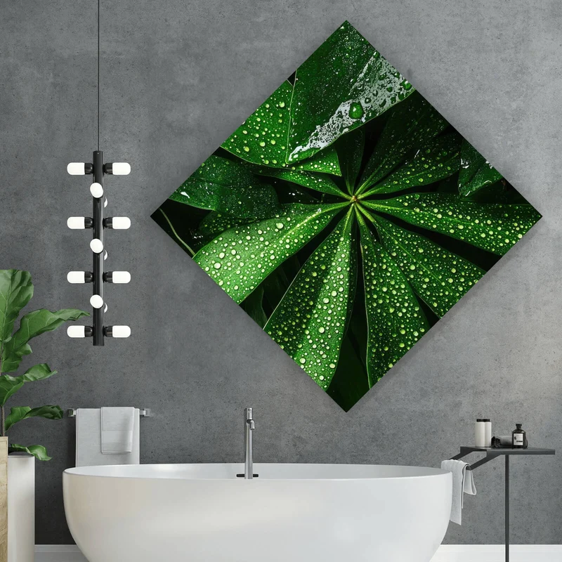 Poster Tropische Blätter mit Wassertropfen Raute