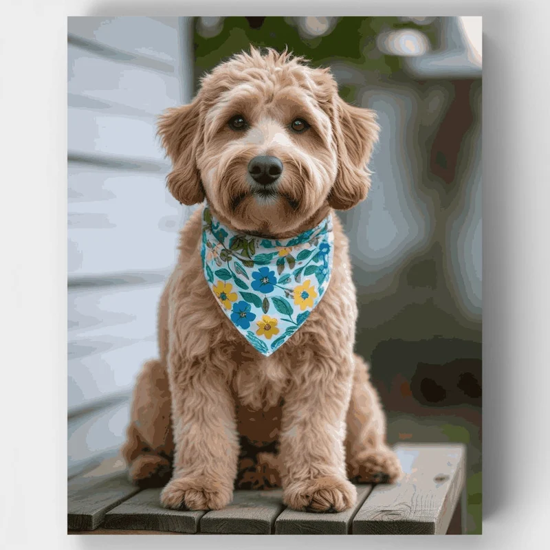 Adorable Labradoodle with Floral Bandana - Paint by Numbers Kit