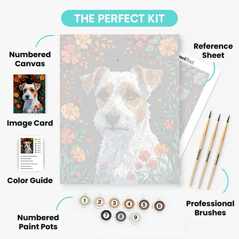 Jack Russell in a Floral Garden - Paint by Numbers Kit