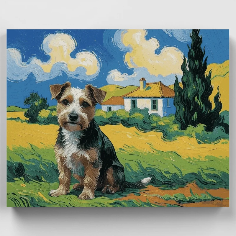Border Terrier in Van Gogh Wheat Field - Paint by Numbers Kit