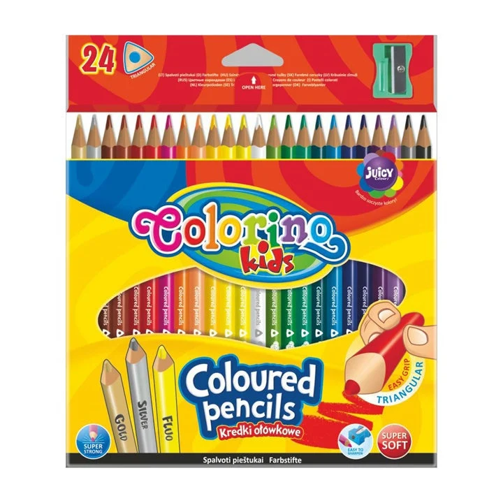 Colorino Triangular Colored Pencils with Sharpener, Set of 24