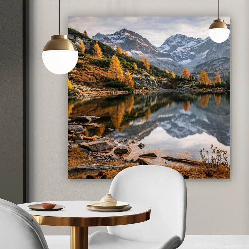 Poster Atemberaubende Landschaft mit Bergen und See Quadrat