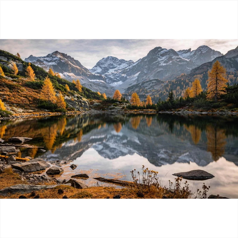 Aluminiumbild Atemberaubende Landschaft mit Bergen und See Querformat