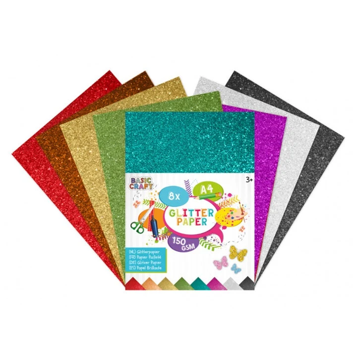 Glitter Colored Paper A4, Set of 8