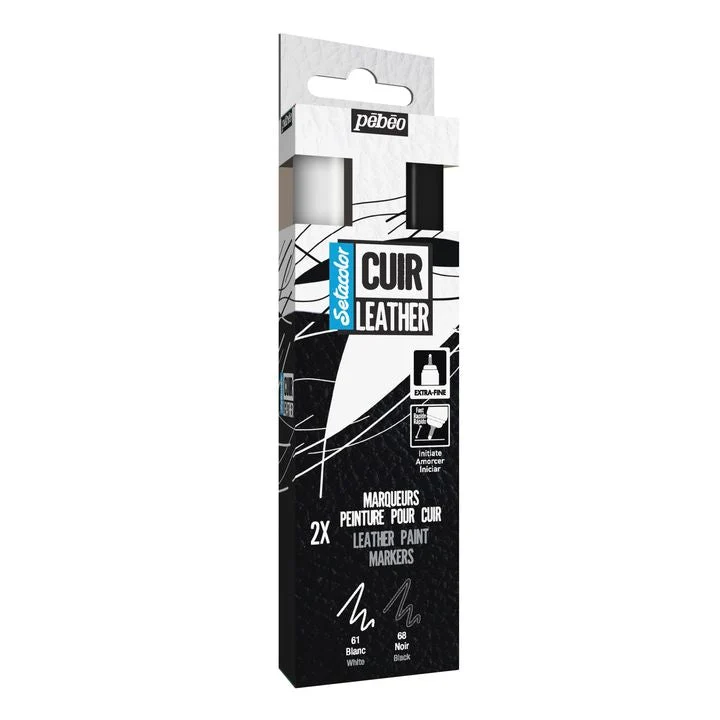 Pebeo Setacolor Leather Markers, White and Black Set of 2