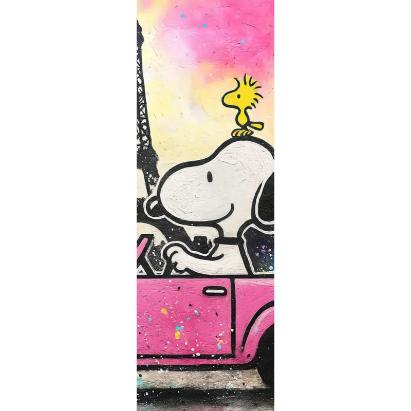Leinwandbild Comic Hund vor Pariser Skyline Pop Art Panorama Hoch