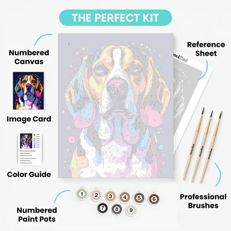 Vibrant Beagle Pop Art Portrait - Paint by Numbers Kit