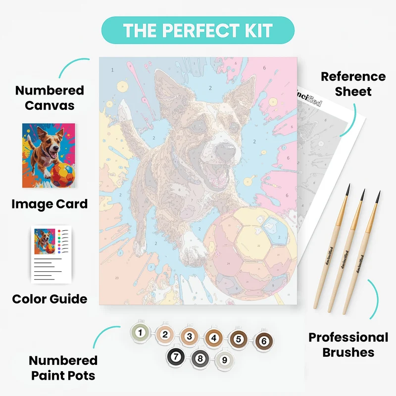 Energetic Dog with Soccer Ball - Paint by Numbers Kit