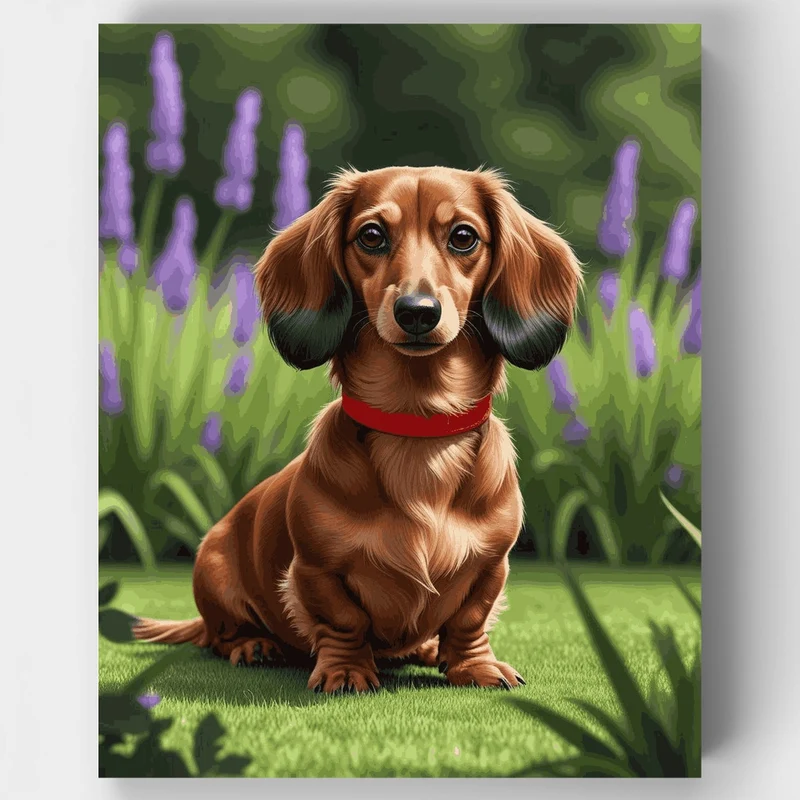 Dachshund in Lavender Garden - Paint by Numbers Kit