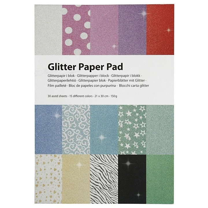 Glitter Colored Paper A4, Set of 30