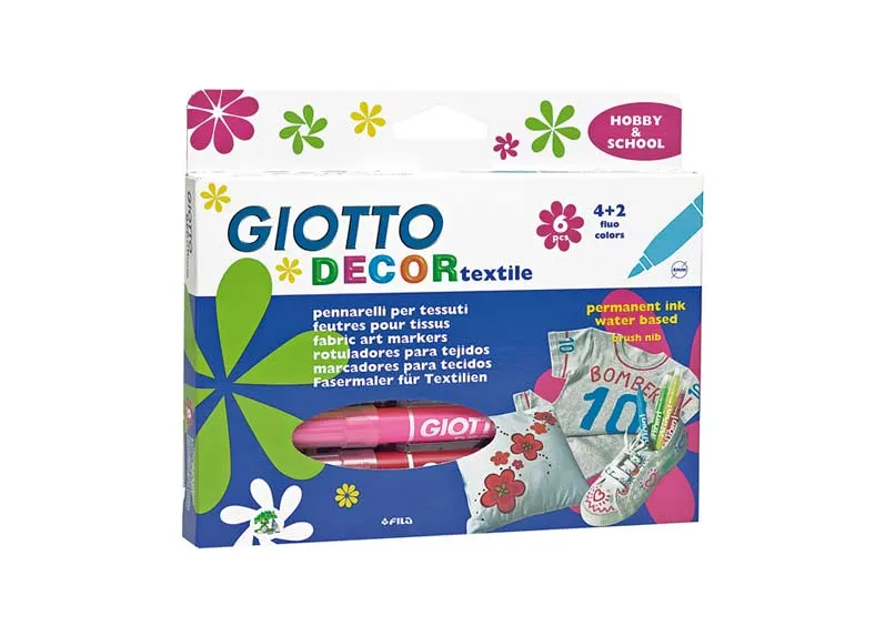 GIOTTO DECOR Textile Fabric Markers, 6 Colors