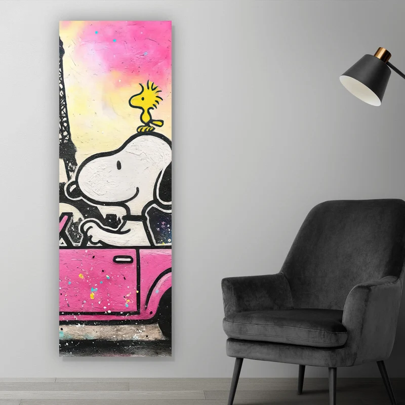 Poster Comic Hund vor Pariser Skyline Pop Art Panorama Hoch