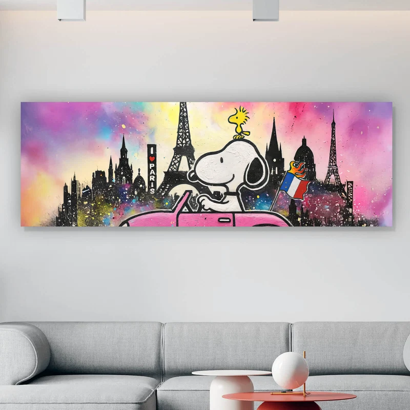 Poster Comic Hund vor Pariser Skyline Pop Art Panorama